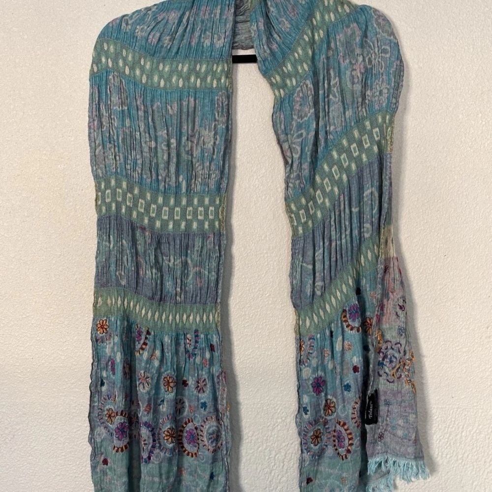 Tolani Teal Blue Floral Embroidered Women's Scarf